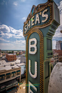 sheas theater sign seen from roof
